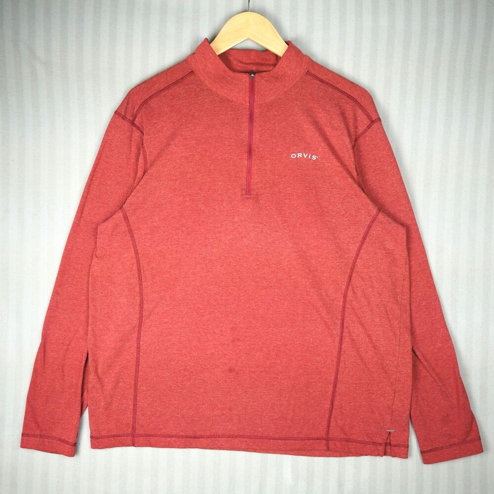Orvis Long Sleeve Quarter Zip Fishing Outdoor Stretch T Shirt Red Mens L